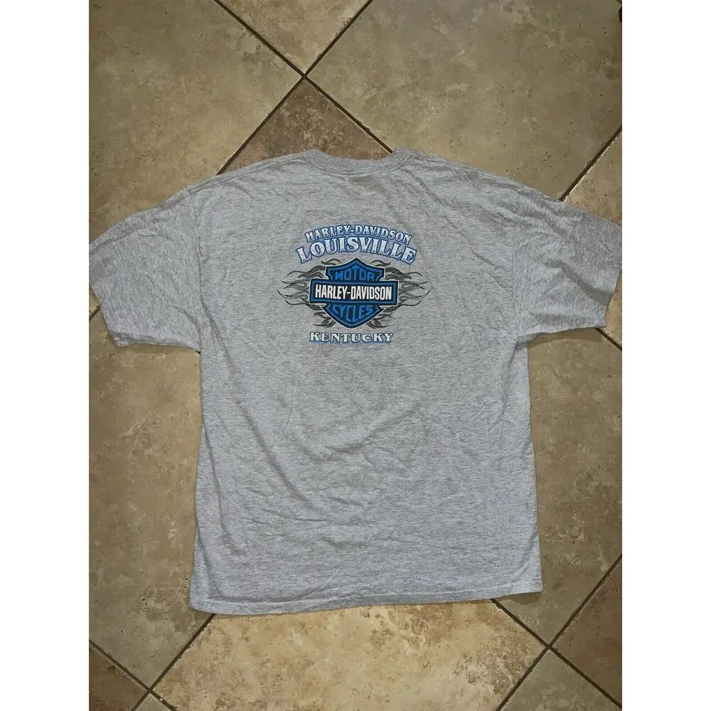 Vintage Harley Davidson Shirt Mens 2XL Gray Blue Shield Biker Motorcycle Y2K Tee